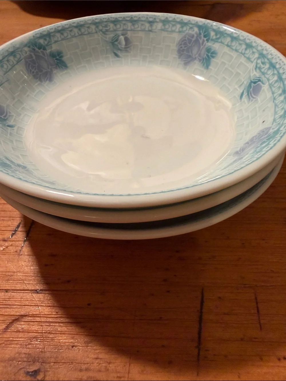 Chengs Porcelain Butter Pat or Sauce Bowl with Blue Floral Border 3qty